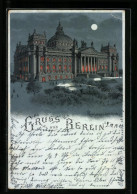 Mondschein-Lithographie Berlin-Tiergarten, Reichstags-Gebäude  - Dierentuin