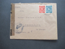 1946 Kontrollrat Ziffer MiF Tagesstempel Dornholzhausen Bad Homburg - SBZ Dresden Mit Zensurstempel Und Zensurstreifen - Storia Postale