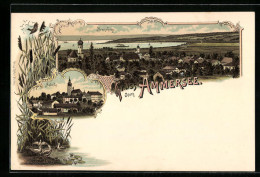 Lithographie Herrsching, Totalansicht Mit Ammersee, Andechs  - Herrsching