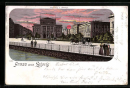 Lithographie Leipzig, Konzerthaus Und Bibliothek  - Leipzig