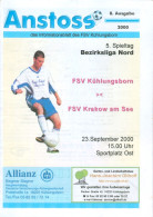 Fußball-Programm PRG FSV Kühlungsborn - FSV Krakow Am See 23. 9. 2000 Eintracht BSG Empor Einheit Mecklenburg-Vorpommern - Programma's