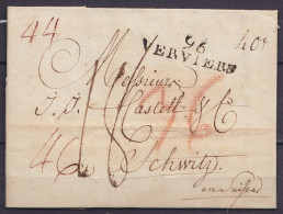 L. Datée 6 Mars 1806 De VERVIERS Pour SCHWITZ Suisse (Schwitz) - Griffe "96/ VERVIERS" -port "18" & Diverses Bonificatio - 1794-1814 (French Period)