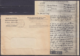 USA - V-Mail & Env. "War & Navy Department / V-Mail Service" Flam. "NEW YORK /MAY 27 1943/ GARND CENTRAL ANNEX" Pour LOU - Briefe U. Dokumente
