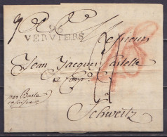 L. Datée 12 Mai 1803 De VERVIERS Pour SCHWITZ (Schwitz) "Par Basle En Suisse" - Griffe "96/ VERVIERS" -port "21" & Diver - 1794-1814 (Franse Tijd)