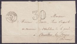 LSC (sans Contenu) Sans Timbre Càd VALENCIENNES /11 OCT 1860 Taxée 30c Au Tampon Pour AUVILLERS-les-FORGES (Ardennes) (a - 1849-1876: Periodo Clásico