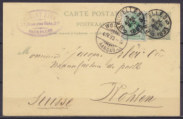 EP CP 5c Vert-grix (N°45) + N°45 (variété 45V2) Càd BRUXELLES 5 /3 AVRIL 1893 Pour WOHLEN Suisse - Càpt Arrivée WOHLEN / - 1869-1888 Leone Coricato