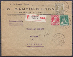 Env. "Boulangerie-Pâtisserie Damsin-Gilson" Recommandée Affr. N°74+75+110 (coin Manquant) Càd "NAMUR 1E /18 VII 1912/ NA - 1905 Grove Baard