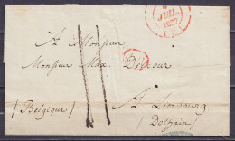 L. Datée 4 Juillet 1837 De PARIS Pour DOLHAIN LIMBOURG - Port "II" Au Tampon - Griffe "[4.R.] (au Dos: Cachet Oval "FRAN - 1830-1849 (Unabhängiges Belgien)