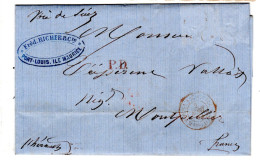 Lettre Avec Cachet Port Loui , Ile Maurice , Mauritius 1864 Pour Montpellier - 1849-1876: Periodo Clásico