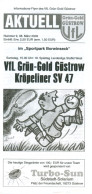 Fußball-Programm PRG VfL Grün-Gold Güstrow Vs Kröpeliner SV 47 8. 3. 2003 BSG Traktor Kröpelin GG Mecklenburg-Vorpommern - Programme