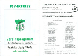 Fußball-Programm PRG FSV Krostitz Vs SSV Markranstädt 22. 3. 1997 BSG Traktor Motor ZSG Zschölkau Hohenleina Sachsen - Programmes