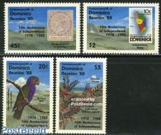 Dominica 1988 Reunion 88 4v, Mint NH, Nature - Various - Birds - Stamps On Stamps - Maps - Postzegels Op Postzegels