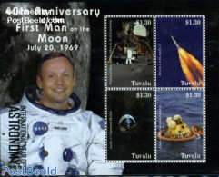 Tuvalu 2009 40th Anniv. Of First Man On The Moon 4v M/s, Mint NH, Transport - Ships And Boats - Space Exploration - Barche