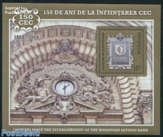 Romania 2014 Savings Bank 150 Years S/s, Mint NH, Various - Banking And Insurance - Art - Clocks - Neufs