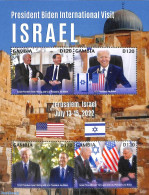 Gambia 2022 President Biden In Israel 4v M/s, Mint NH, History - Religion - American Presidents - Judaica - Jewish