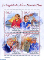 Central Africa 2019 Notre Dame Tragedy 4v M/s, Mint NH, History - Religion - Transport - Politicians - Churches, Templ.. - Churches & Cathedrals
