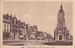 3-62498 01 112 - LENS * - L'EGLISE SAINT LEGER ET UN COIN DE LA PLACE J.JAURES - Lens