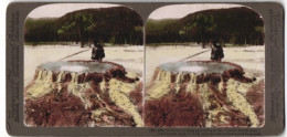 Stereo-Fotografie Underwood & Underwood, New York, Ansicht Yellowstone Park, Devil`s Punch Bowl  - Stereoscopio