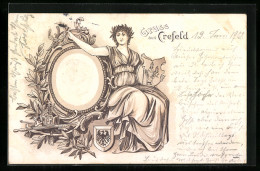 Lithographie Germania Mit Wappen Und Portrait Des Kaisers  - Case Reali
