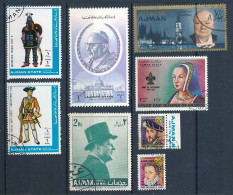 8 Timbres Oblitérés AJMAN Personnages Célèbres Et/ou Historiques Churchill Kennedy Costumes Militaires XVI-8 - Otros & Sin Clasificación