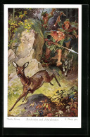 Künstler-AK Sign. G. Hinke: Gebrüder Grimm, Brüderchen Und Schwesterchen, Jäger Verfolgen Ein Reh Im Wald  - Fairy Tales, Popular Stories & Legends