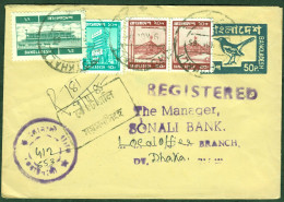 BANGLADESH Postal Stationery Cover + REGISTERED + 4 Stamps Uprated Inland Rural Post Office Ganzsache Entier Posteaux - Bangladesh