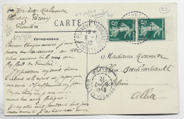 SEMEUSE 5C PAIRE DE CARNET AVEC BORDS SUR CARTE S. PERLE PLONEVET PORZAY 6.7.1912 FINISTERE - 1906-38 Semeuse Con Cameo