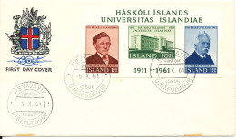 Iceland FDC 6-10-1961 University Of Iceland Souvenir Sheet 2 Brown Stains At The Bottom Of The Cover - FDC