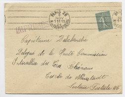 SEMEUSE 15C LIGNEE SEUL LETTRE PARIS 26 80 NOV 1924 POUR CERCLE NEUSTADT TARIF IMPRIME - 1903-60 Sower - Ligned