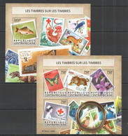 CA245 2015 CENTRAL AFRICA  ANIMALS TRAINS FLOWERS STAMPS ON STAMPS KB+BL MNH - Autres & Non Classés