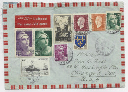 FRANCE GANDON 25FR+20FR+ 15FR+20FR+ DULAC + SURTAXE + BLASON 15FR LETTRE AVION AIX LES BAINS 1946 POUR USA - 1945-54 Marianne Of Gandon