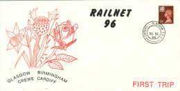 Great Britain Cover Railnet 96 Cardiff - Glasgow T.P.O. 30-9-1996 With Cachet Glasgowe Birmingham Crewe Cardiff - Covers & Documents