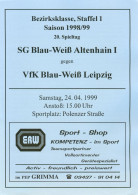 Fußball-Programm PRG SG Blau Weiß Altenhain Vs VfK BW Leipzig 24. 4. 1999 Trebsen Kleinzschocher Polenzer Straße Sachsen - Programmes