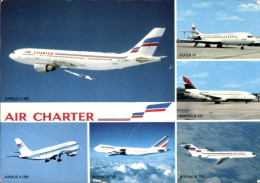 CPA Französische Passagierflugzeuge, Air Charter, Air France, Airbus A 300, Boeing 737, Super 10 - Sonstige & Ohne Zuordnung