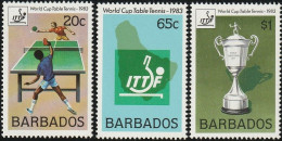 THEMATIC SPORT:  TABLE TENNIS. WORLD CUP COMPETITION. GAME IN PROGRESS, MAP OF BARBADOS, CUP   -    BARBADOS - Tennis Tavolo