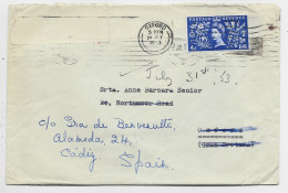 ESPANA 2PTAS SOLO LETTRE COVER TO ENGLAND REEXPEDIEE ENGLAND 4D SOLO  1953 OXFORD TO CADIZ SPAIN - Covers & Documents
