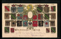 Künstler-AK Bruno Bürger & Ottillie Nr. 3705: Ein Deutscher Gruss, Wappen Von Schwarzburg, Kaiser Wilhelm II.  - Royal Families