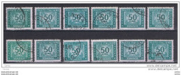 REPUBBLICA:  1955/81  TASSE  ST. -  £. 50  VERDE  AZZURRO  US. -  RIPETUTO  12  VOLTE  -  SASS. 118 - Postage Due