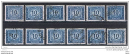 REPUBBLICA:  1955/81  TASSE  ST. -  £. 10  AZZURRO  US. -  RIPETUTO  12  VOLTE  -  SASS. 113 - Portomarken