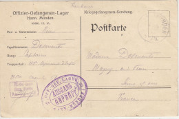 Carte En Franchise Pour Officier Prisonnier Du Camp De HANN.MÜNDEN (Basse Saxe) Envoyée Le 22.05.17 - Oorlog 1914-18