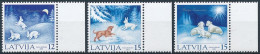 Mi 559-561 ** MNH / Christmas, Animals In The Winter Forrest, Hare, Dog, Sheep - Lettonie