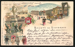 Lithographie Livorno, Piazza Vittorio Emanuele, Wappen  - Livorno