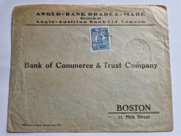 Romania, Advertising Cover From A Bank, King Ferdinand Stamp, To Boston USA - Covers & Documents