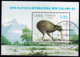 Kuba, 1990, 3412  Block 122,  Used Oo,  Briefmarkenausstellung NEW ZEALAND ’90, Auckland: Vögel. - Gebraucht