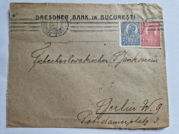 Romania, Advertising Cover From Dresdner Bank, 2 King Ferdinand Stamps, To Berlin - Storia Postale