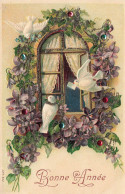 FETES - VOEUX - Nouvel An - Bonne Année - Fleurs - Pigeons - Lettre - Fenêtre - Colorisé - Carte Postale Ancienne - Nouvel An