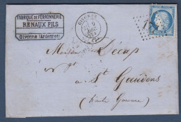 Ardennes - Cérès N° 60  Obl. GC  177 ( Remplaçant D' Alsace Lorraine ) Sur Lettre De Givonne Pour St Gaudens - 1849-1876: Periodo Clásico