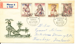 Czechoslovakia Registered FDC Complete Set NATIONAL COSTUMES 15-12-1956 Sent To Denmark - FDC