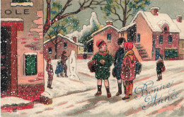 FETES - VOEUX - Nouvel An - Bonne Année - Enfants - Neige - écolier - Maisons - Carte Postale Ancienne - New Year