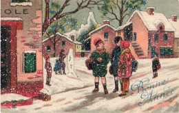 FETES - VOEUX - Nouvel An - Bonne Année - Enfants - Neige - écolier - Maisons - Carte Postale Ancienne - Nieuwjaar